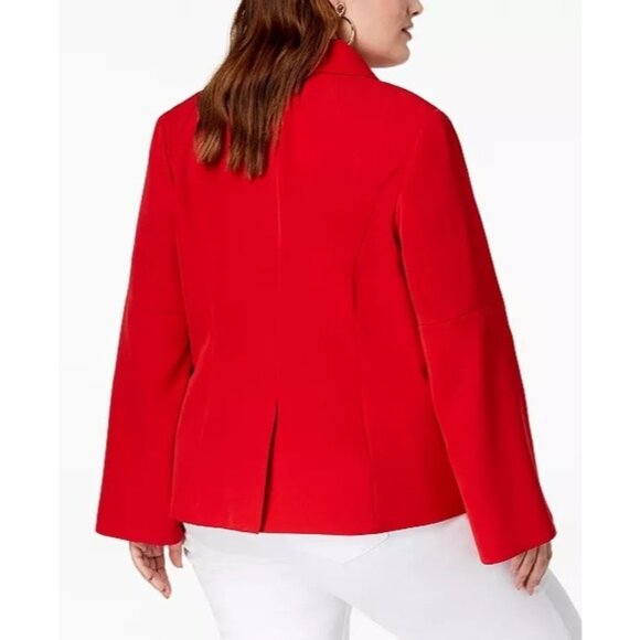 INC Red Split Sleeve Lined Blazer Jacket Size L Christmas Holiday Office Career - Picture 2 of 9